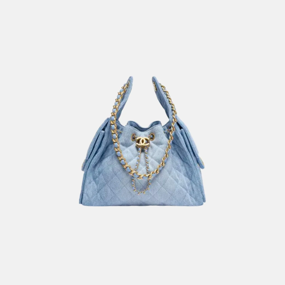 Chanel 25 Small Handbag in Blue Washed Denim & Gold-Tone Metal